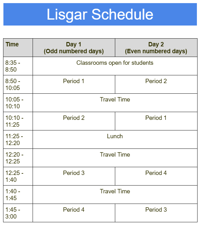 Lisgar Schedule